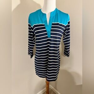NWT Tracy Negoshian Navy Striped V-Neck Top